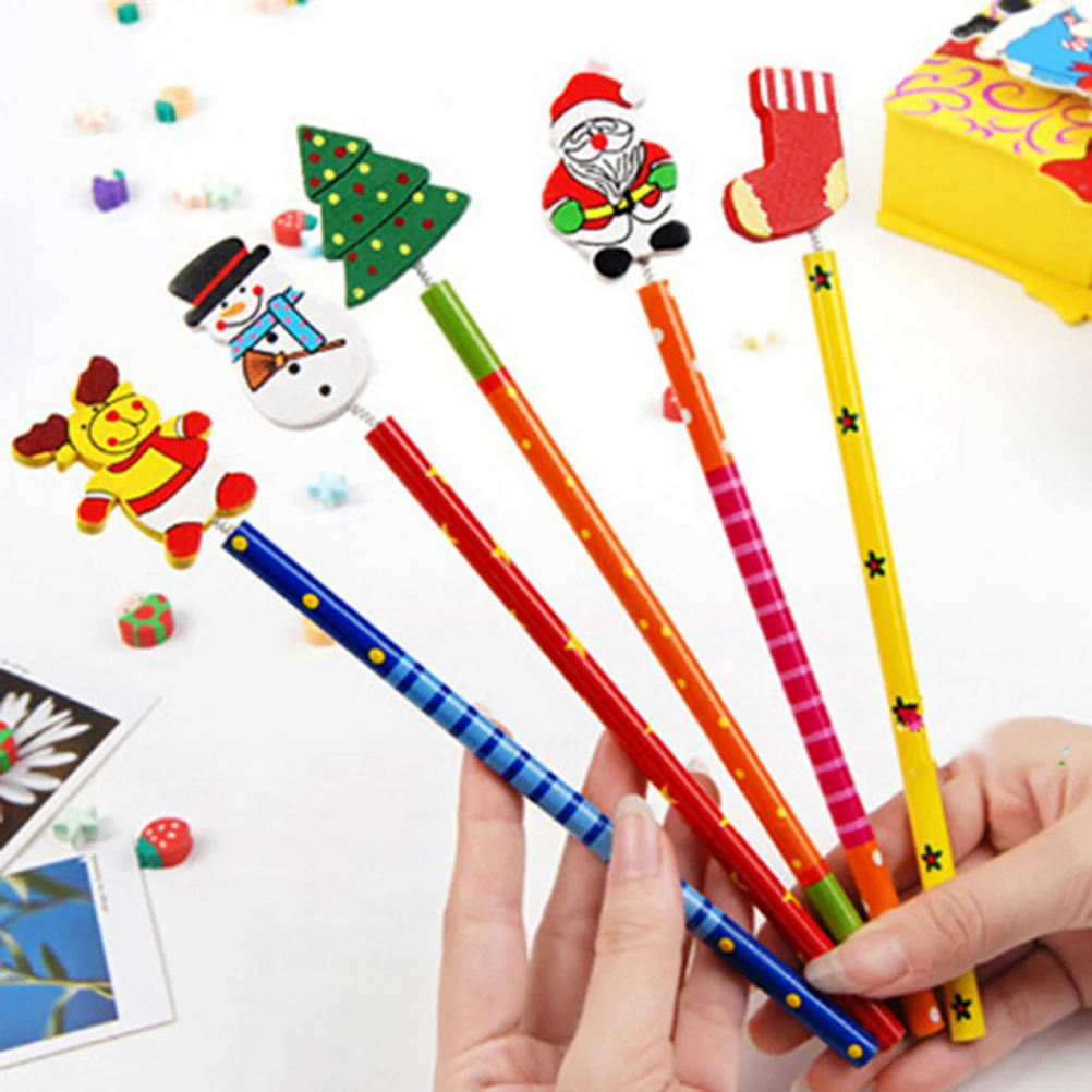 Горячая Распродажа, 2 шт., кавайные рождественские деревянные карандаши, Детские канцелярские принадлежности, подарок для детей, принадлежности для рисования, случайная отправка