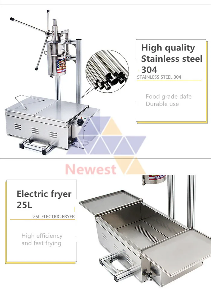 Испанские Чуррос (печенье) Электрический аппарат для коммерческого использования комплект из 3 предметов 25L снэк-Churro фритюрница
