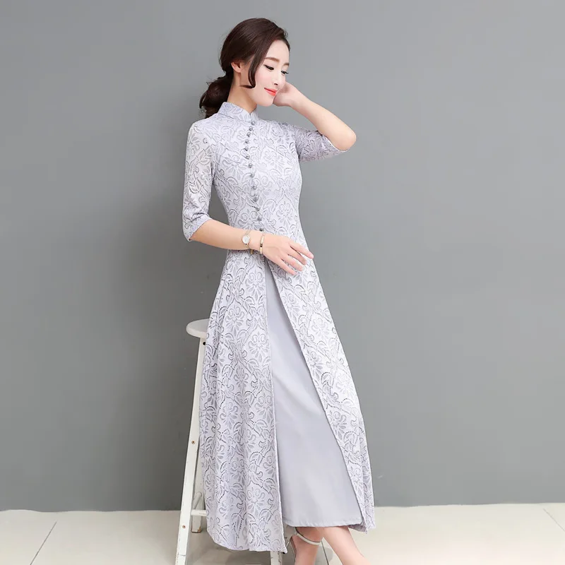 

Long Audrey Lace Cheongsam 2018 Spring And Autumn New Style Dignified Glorious GIRL'S Chinese-style Improved Daily Life Cheongsa
