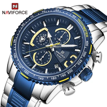 NAVIFORCE Mens Quartz Multifunction Chronograph Sports Watches Fashion Waterproof Military Top Luxury Stainless Steel Wristwatch