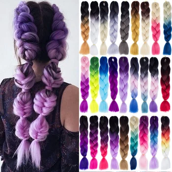 

LUPU 24 inches braided hair piece fiber braiding hair color hair synthetic hair extension pink kanekalon