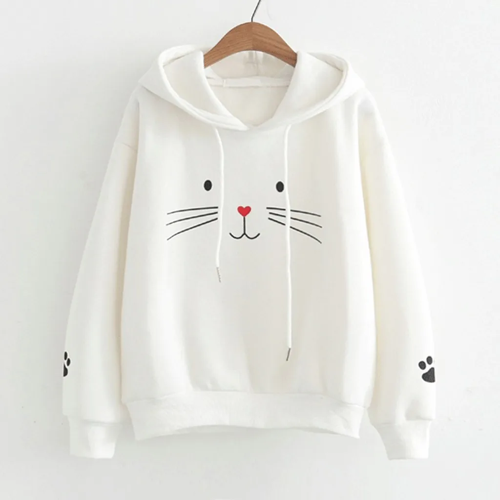 

Spring Cute Hoodies Women Japanese Streetwear Sweatshirt Cat Printing Shirt Long Sleeve Sweatshirt Hoodies Pullover