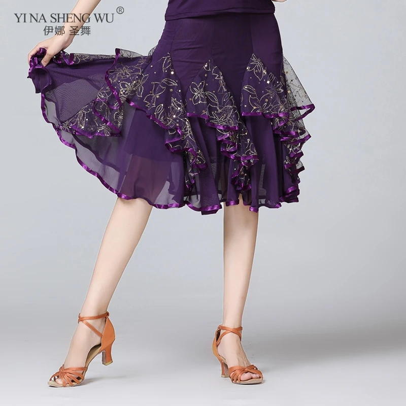

Belly Dance Costume Short Skirt Ballroom Ladies Waltz Modern Standard Tango Dancewear Outfits Performance 360 Degree Dance Skirt