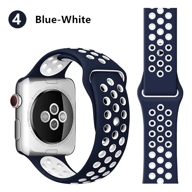 blue-white Силиконовый спортивный ремешок для apple watch, ремешок 44 мм, 40 мм, резиновый ремешок для часов, браслет Nike+ Iwatch, ремешок 42 мм, 38 мм, apple watch 5, 4, ремешок - Цвет ремешка: blue-white