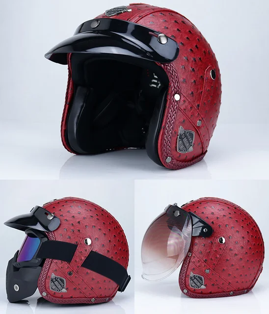  GAOZHE Casco retro de cara abierta · Casco jet moto moto cascos  hombre, cuero PU 3/4 cascos de cara abierta vintage motocicleta carretera  casco con aprobación DOT : Automotriz