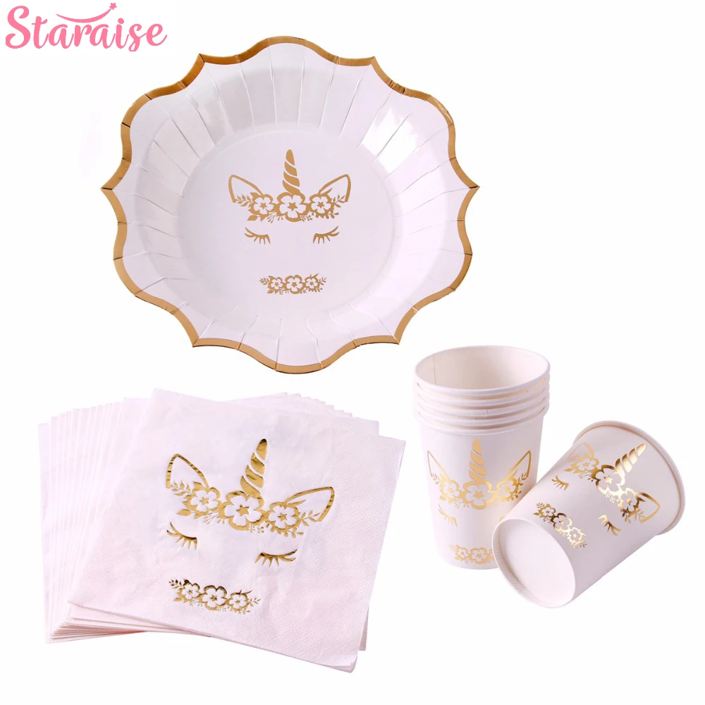

Staraise Unicorn Party Supplies Kit Unicorn Cups Towels Paper Tableware for Party Decor Disposable Tray Birthday Party Supplies