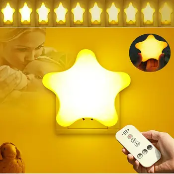 

Rechargeable Star LED Night Light Wall Plug in 10 Level Brightness Adjustable Kid's Room Bedroom Decor Lamps With Remote Timer