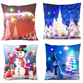 

Christmas Pillow Case LED Lighting Cotton Linen for Sofa Home Decor 18 X 18Decorative Throw Pillowcase Cushion Cover