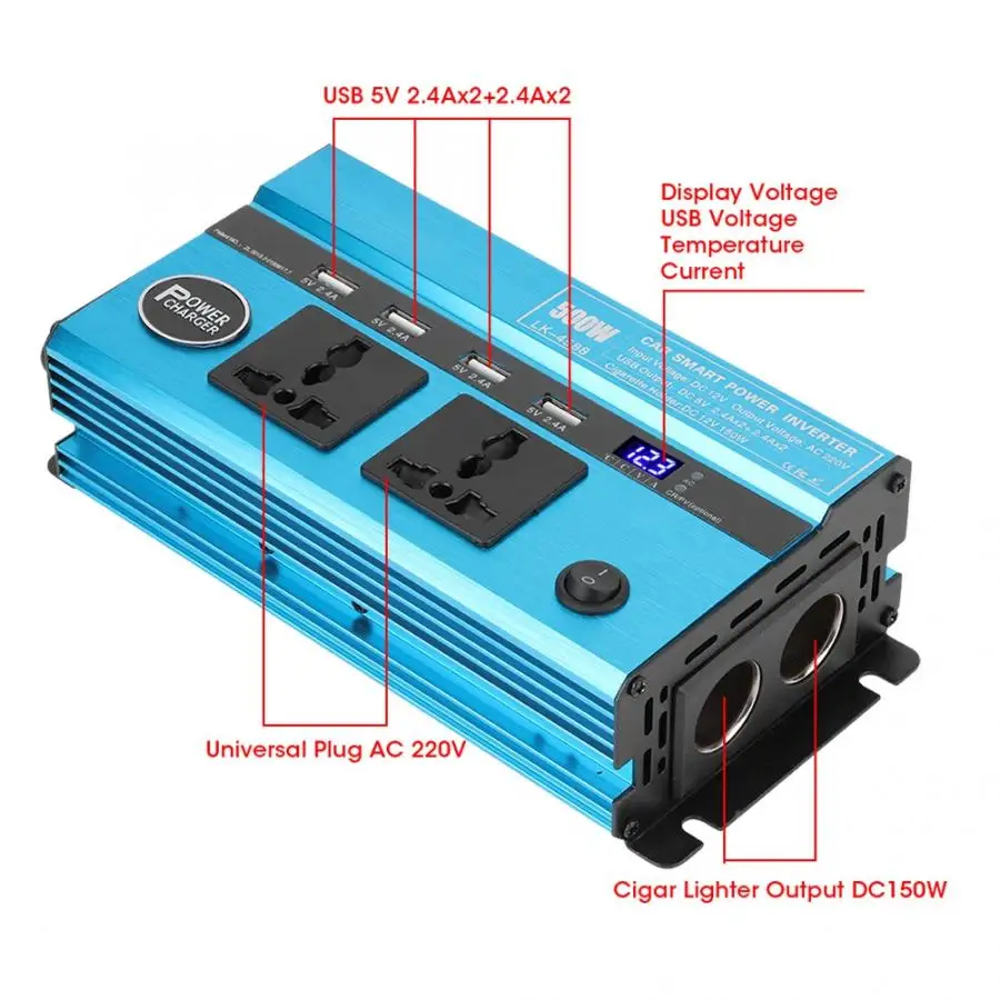 Смарт-Инвертер питания DC12V к AC 220V Универсальное автомобильное зарядное устройство 500W высокая скорость преобразования долгое время работы стабильная мощность