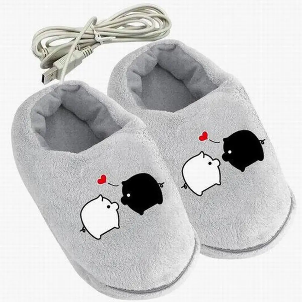 1 Pair Plush USB Foot Warmer Shoes Soft Electric Heating Slipper Cute Piggy Christmas Gift For Girls