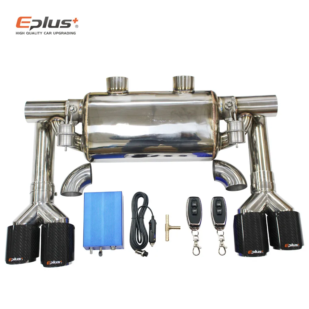 EPLUS Car Exhaust Pipe Vacuum Pump Variable Valve Mufflers Remote Control Stainless Steel Universal T Shape Two in Two out 63MM