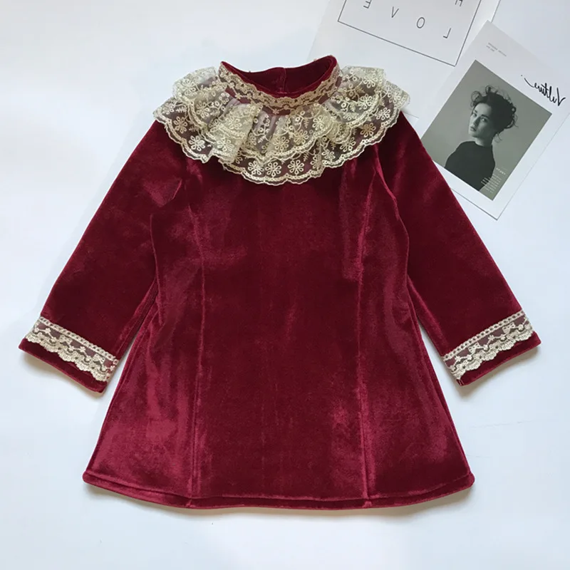 

Honey Angle Autumn Winter Thicken Girl Princess Dress Lace Long SLeeve Kids Party Dress Keep Warm Winter Children Clothes