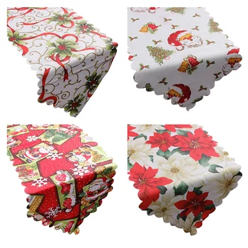 

Cloth Fabric Floral Print Christmas Table Flag Tablecloth Table Cover Non-slip Table Runner for Home Banquet Christmas Decor