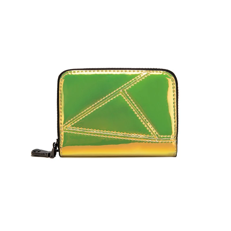 Фотографический кожаный бумажник на молнии женский длинный участок ne милый глянцевый лицо клатч сумка женский кошелек - Цвет: short Light yellow