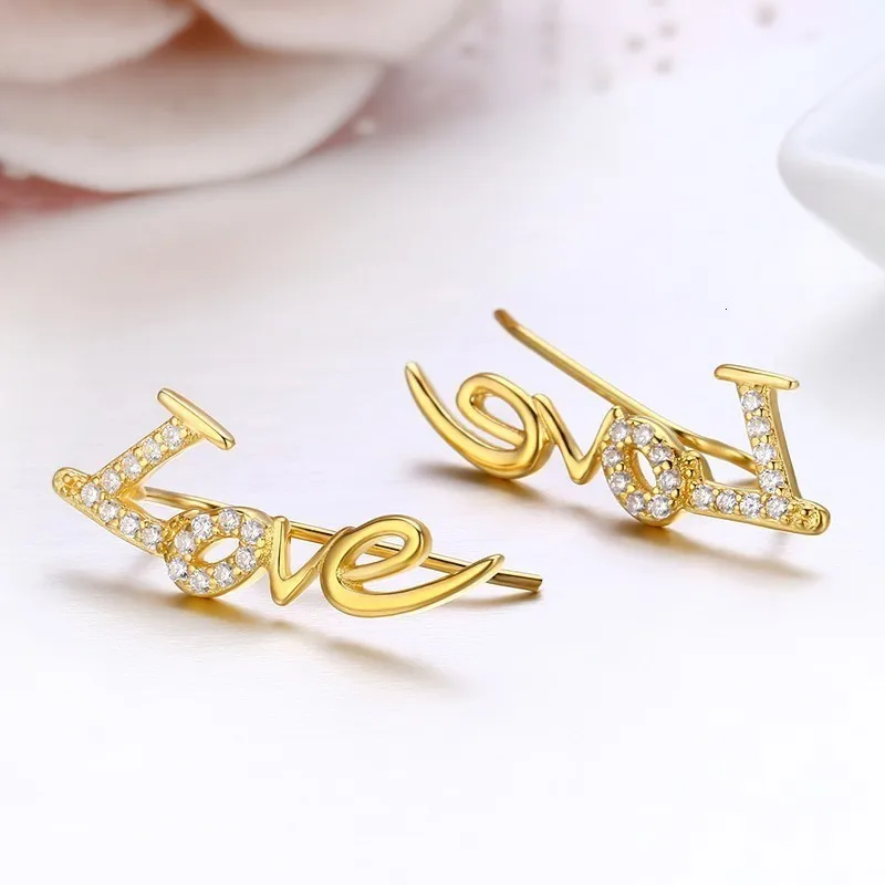 925 пробы, серебряные, золотые серьги-гвоздики с надписью Love CZ для женщин и девочек, ювелирные изделия Orecchini Aros Aretes