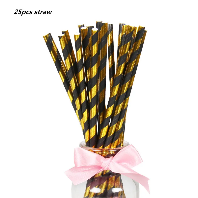 25pcs straw 10 шт. золотые вечерние одноразовые столовые приборы, чашки шампанского, соломинки, 1st день рождения, вечерние принадлежности для детей - Цвет: 25pcs straw