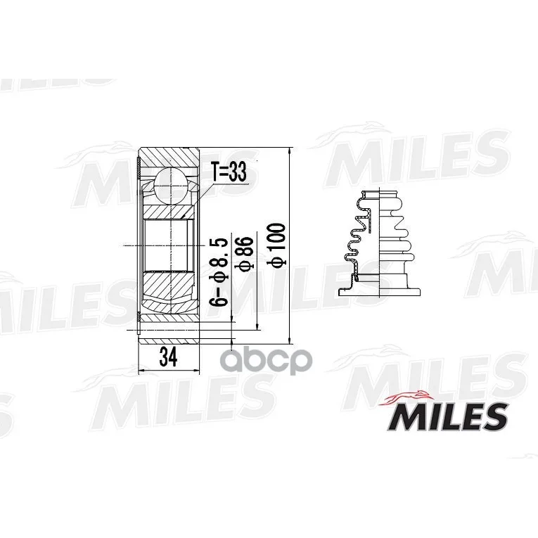 Шрус Audi A3 I/Skoda/Vw Golf Iii-Iv/Passat Iii-Iv 1.6-2.9 82-10 Внутр. Miles Ga10009 Miles арт. GA10009