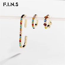 F.I.N.S Colorful Crystal Ear Clip without Puncture Cuff Earrings Set Three pcs Rainbow Ear Cuffs Stacked Earings Fashion Jewelry