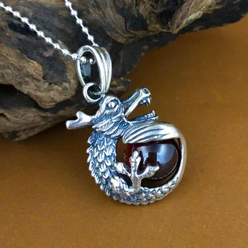 

S925 Sterling Silver Garnet Dragon Ball Pendant Men's Punk Bicycle Jewelry Gift Pendant