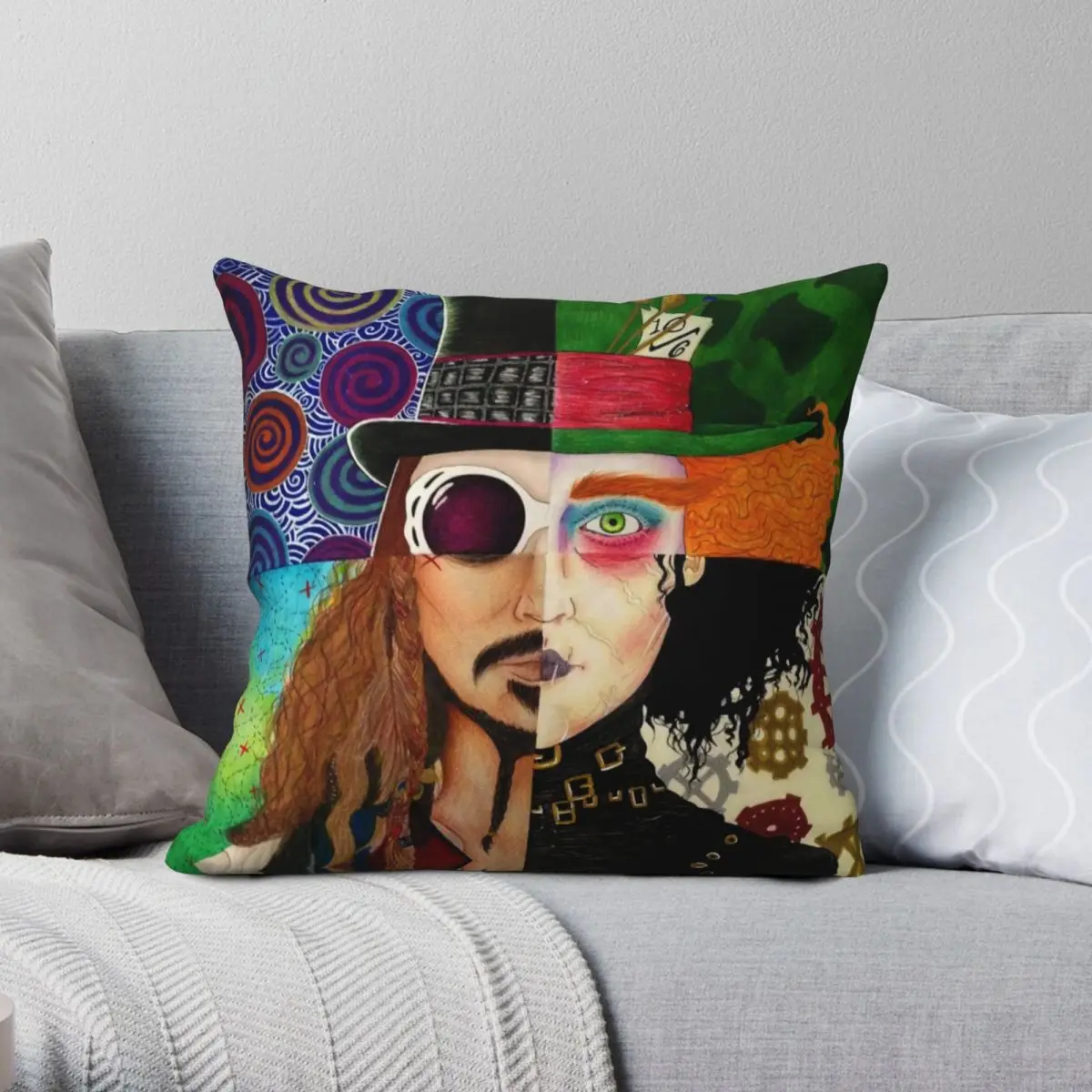 

Johnny Depp Character Collage Square Pillowcase Polyester Linen Velvet Zip Decorative Throw Pillow Case Home Cushion Cover 18