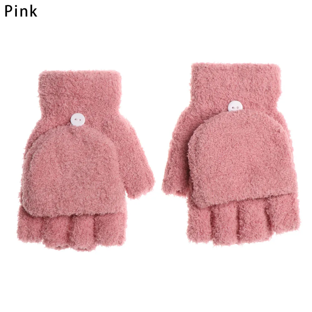 pink 1 пара милых перчаток для маленьких девочек, толстый коралловый бархат, двойное использование, теплое зимнее вязание, перчатки, детские перчатки - Цвет: pink