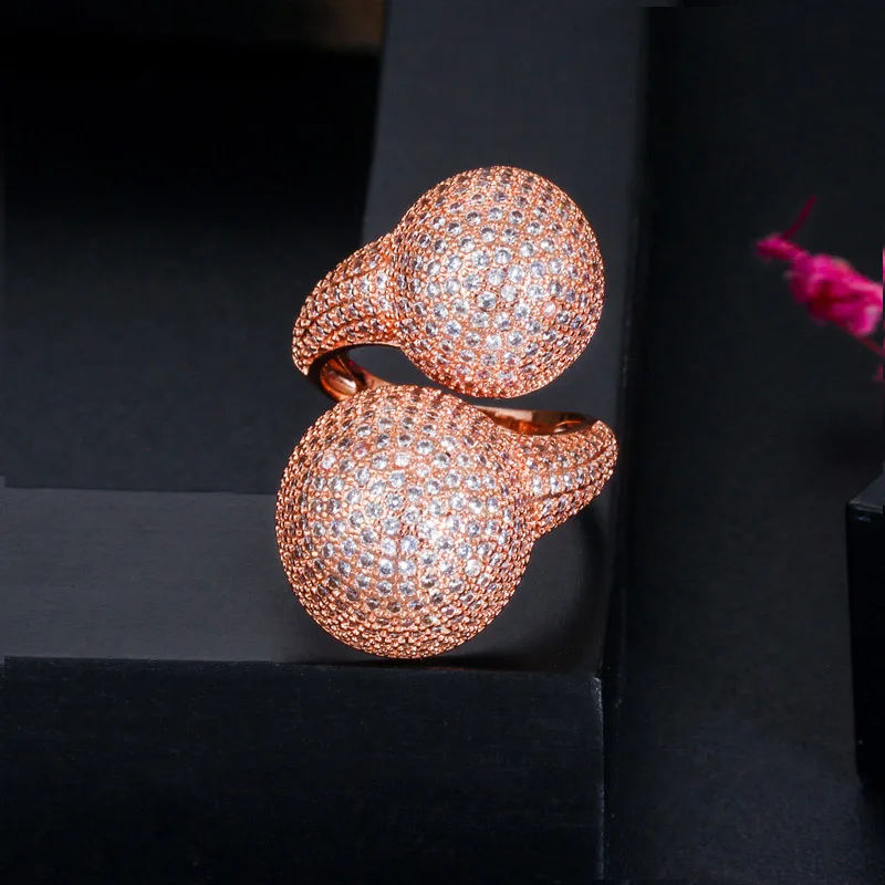 CWWZircons, регулируемый размер, Micro Pave, кубический цирконий, шар, 585 Золото, модные женские обручальные кольца на палец, для свадебной вечеринки, R151 - Цвет основного камня: Rose gold