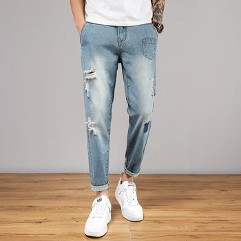 

Hole Patch Jeans Men's Slim Fashion Washed Retro Jean Pants Men Streetwear Wild Hip Hop Denim Trousers Mens Large Size