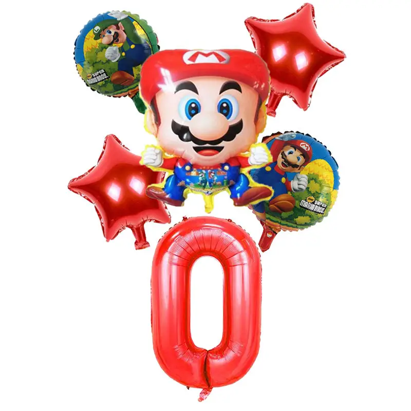 Супер Марио тема одноразовые бумажные тарелки салфетки для стаканчиков соломинки Марио Bros тематические вечерние украшения конфетные коробки развевающиеся баннеры - Цвет: Balloons 6pcs