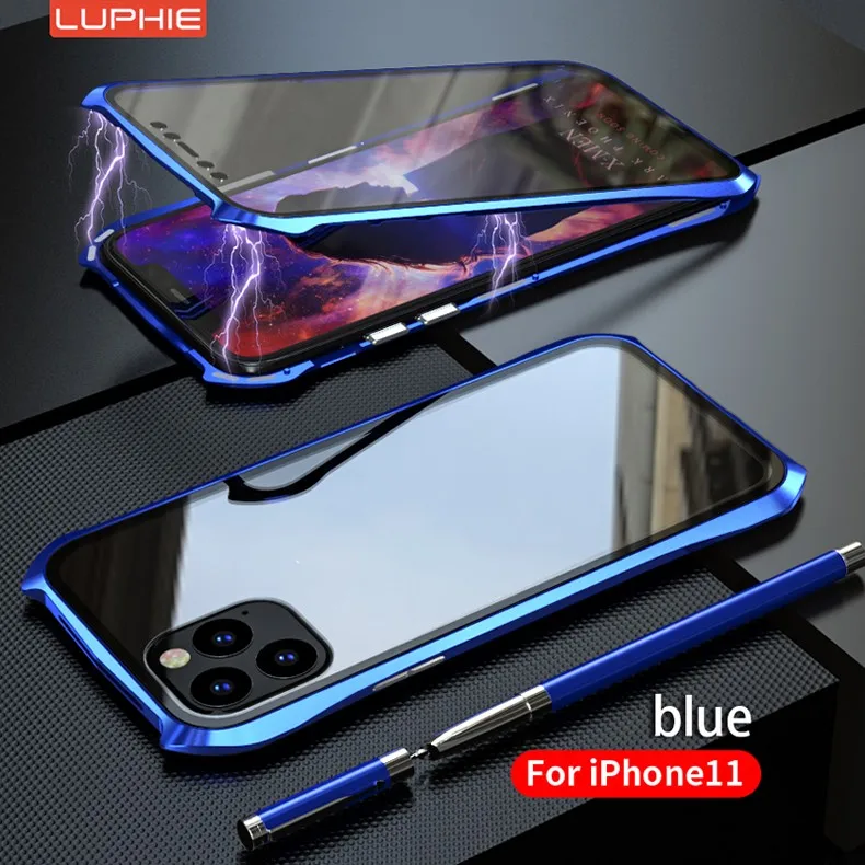 360 магнитный чехол для iphone 11Pro Max металлический бампер прозрачная двойная лента боковое стекло крышка СПС iphone 11 Pro роскошный противоударный Броня