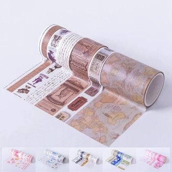 

7rolls/box Vintage Style Washi Tape Travel Diary Decorative Tapes Living DIY Decorations Stickers For Cups Books Scrapbook Tape