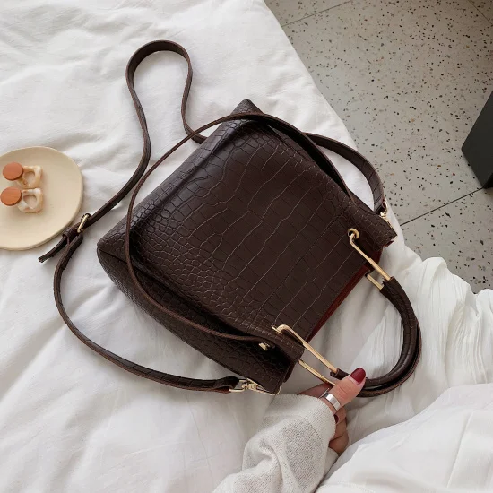 Сумка-мешок из искусственной кожи с каменным узором для женщин маленькая сумка через плечо женские модные сумки роскошные сумки - Цвет: Coffee