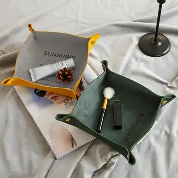 

Faux Leather Home Desktop Keys Cosmetic Snack Storage Tray Holder Box Organizer Display Jewelry Accessory & Jewelry Packaging