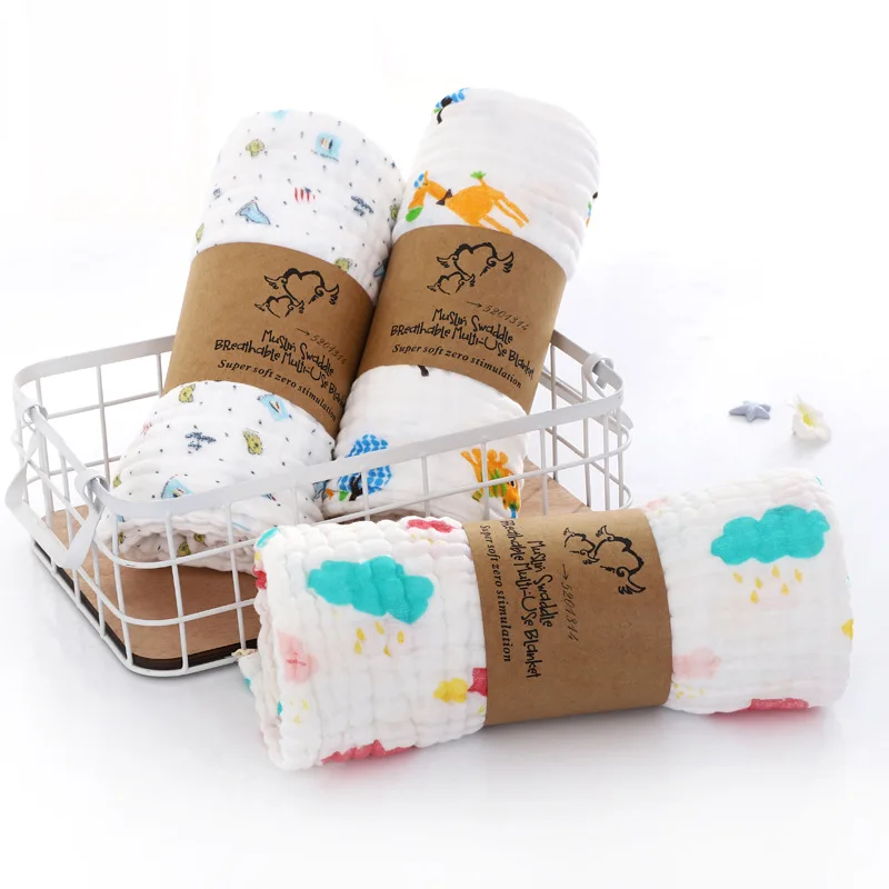 

Pure Cotton Children Baby Towel Blanket Printed Cartoon Six-layer Gauze Infants Large Bath Towel Airable Cover No Fluorescence
