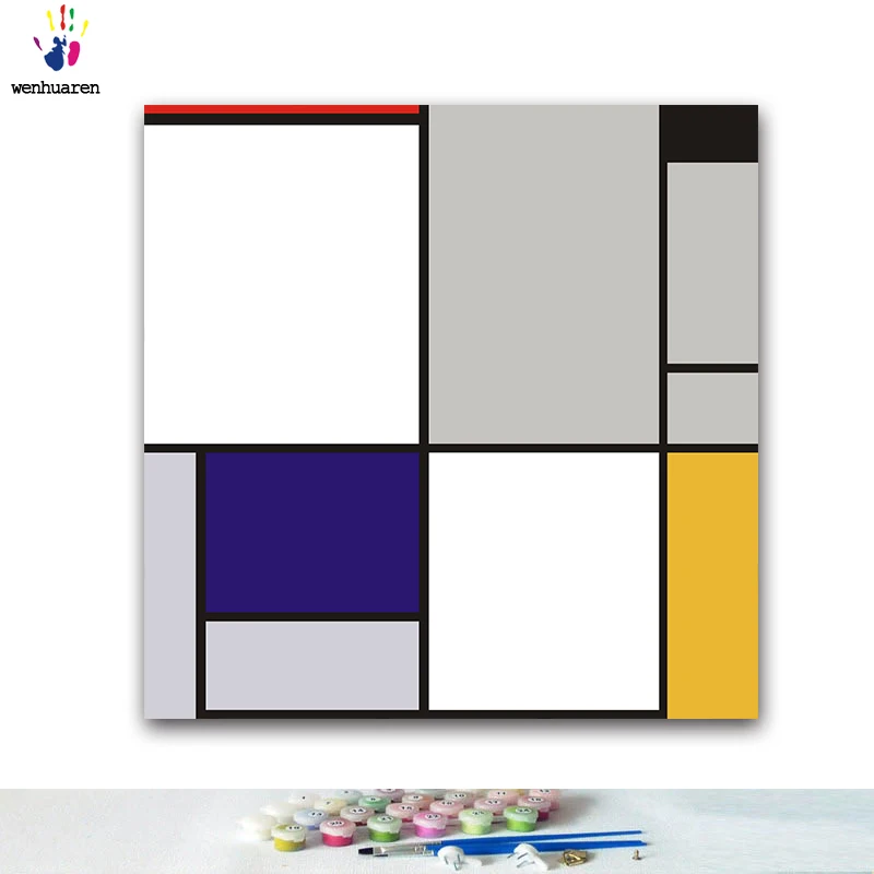 DIY картинки для раскраски по номерам с цветами Mondrian цвет блок плед Картина Рисунок Живопись по номерам в рамке