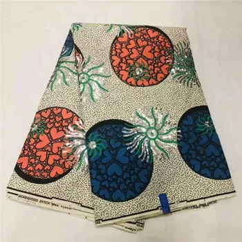 

Luxury wedding dress material print cotton wax fabric African ankara wax with sequins WFS5(6yards/lot)