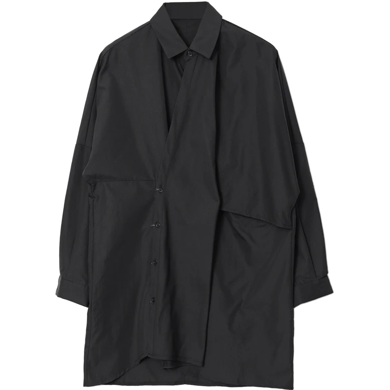 S~ 6XL! Размер на заказ плюс новая мужская одежда Модный Стиль Личность средней длины нишевый дизайн свободная рубашка с длинными рукавами - Цвет: Черный