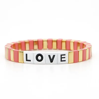 Letter LOVE Bohemia Ins Handmade Charm Enamel Rainbow Tile Bracelet Women Colorful Painted Metal Bracelets Wholesale Jewelry - Metal Color: HDB047-5