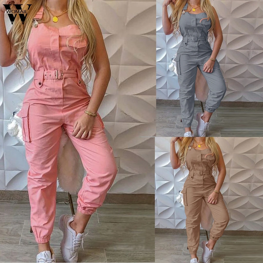 Женский комбинезон цвета хаки розовый элегантный дизайн с карманами на