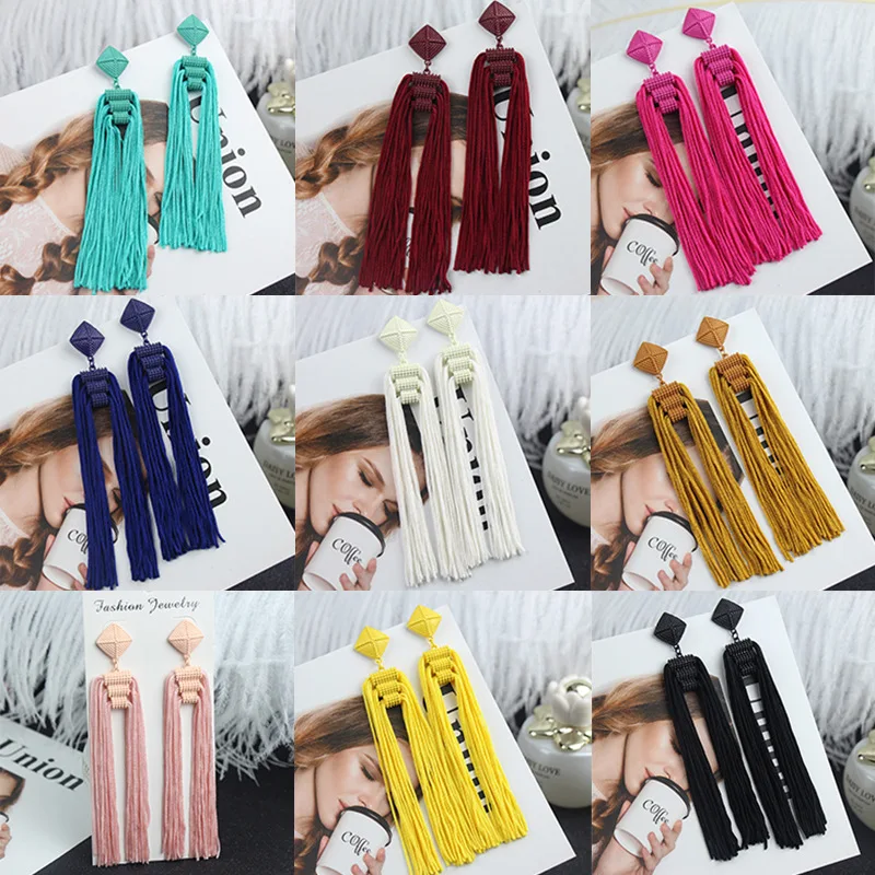 Dangle Earrings Drop Earrings Long Earrings Crystal Tassel Earrings Long Tassel Earrings Fashion Jewelry Bohemia Statement Summer Dangle Aesthetic Earrings for Women Accessories Korean Style