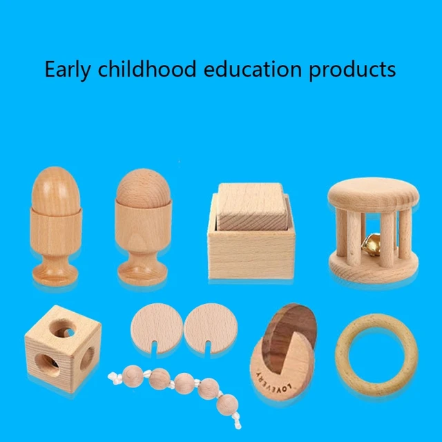 Newborn Infant Toys Wooden Object Fitting Exercise Hand Grasped Toy Egg Cup Cube Box Baby Bed Bell Rattle Vocal Gift 3