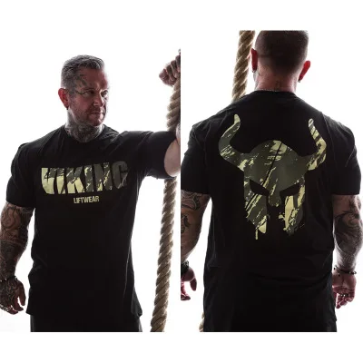 VIKING новая брендовая одежда тренажерные залы Tight футболка мужские фитнес футболка для мужчин Gyms футболка для фитнеса и занятий летние топы - Цвет: T-shirt 4
