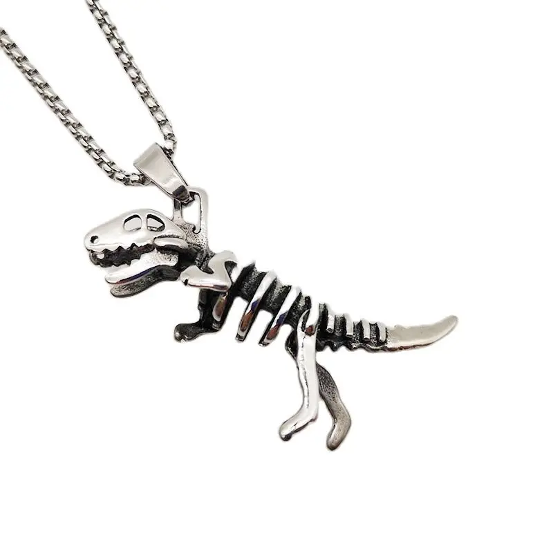2021 AW Рекс с тираннозавром скелет ожерелье подвеской мужское Крутое ретро серебро