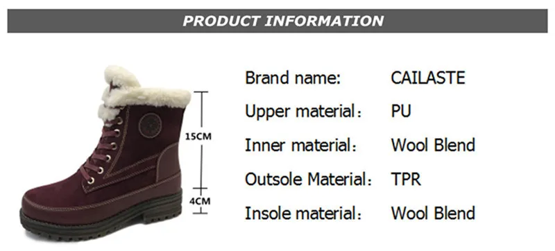 CAILASTE/женская зимняя обувь; Зимние ботильоны из смешанной шерсти; нескользящая женская обувь на шнуровке и молнии для походов