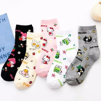 

Hello Kitty My Melody Gudetama Lazy Egg Bad Badtz Maru Socks Women Autumn Cartoon Cotton Socks for Girls Children Christmas Gift
