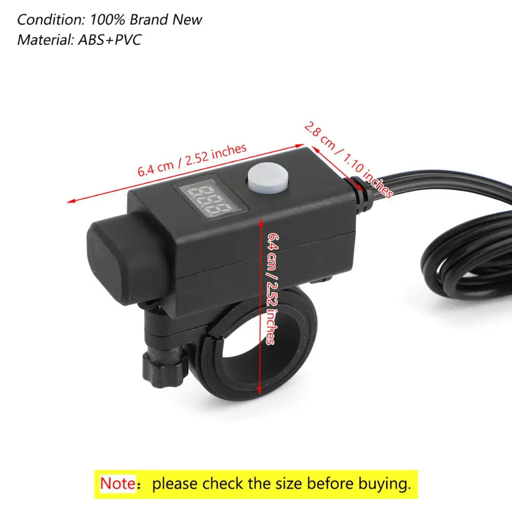 Areyourshop Универсальный SAE к USB зарядное устройство Порт Вольтметр дисплей кабель адаптер ATV UTV зажим Водонепроницаемый для мотоцикла Yamaha