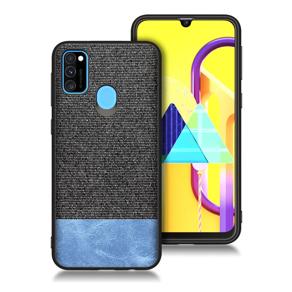 black with blue Для Galaxy M30s чехол, роскошный тканевый тонкий противоударный чехол с защитой от царапин для samsung Galaxy M30s A70s A20s Cqoue - Цвет: black with blue