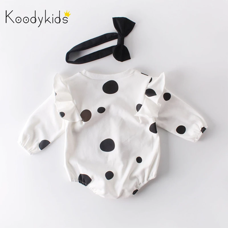 Koodykids/весенне-осенние боди для маленьких девочек; бархатная детская одежда в горошек из хлопка с длинными рукавами; модные комбинезоны для маленьких девочек; От 0 до 2 лет