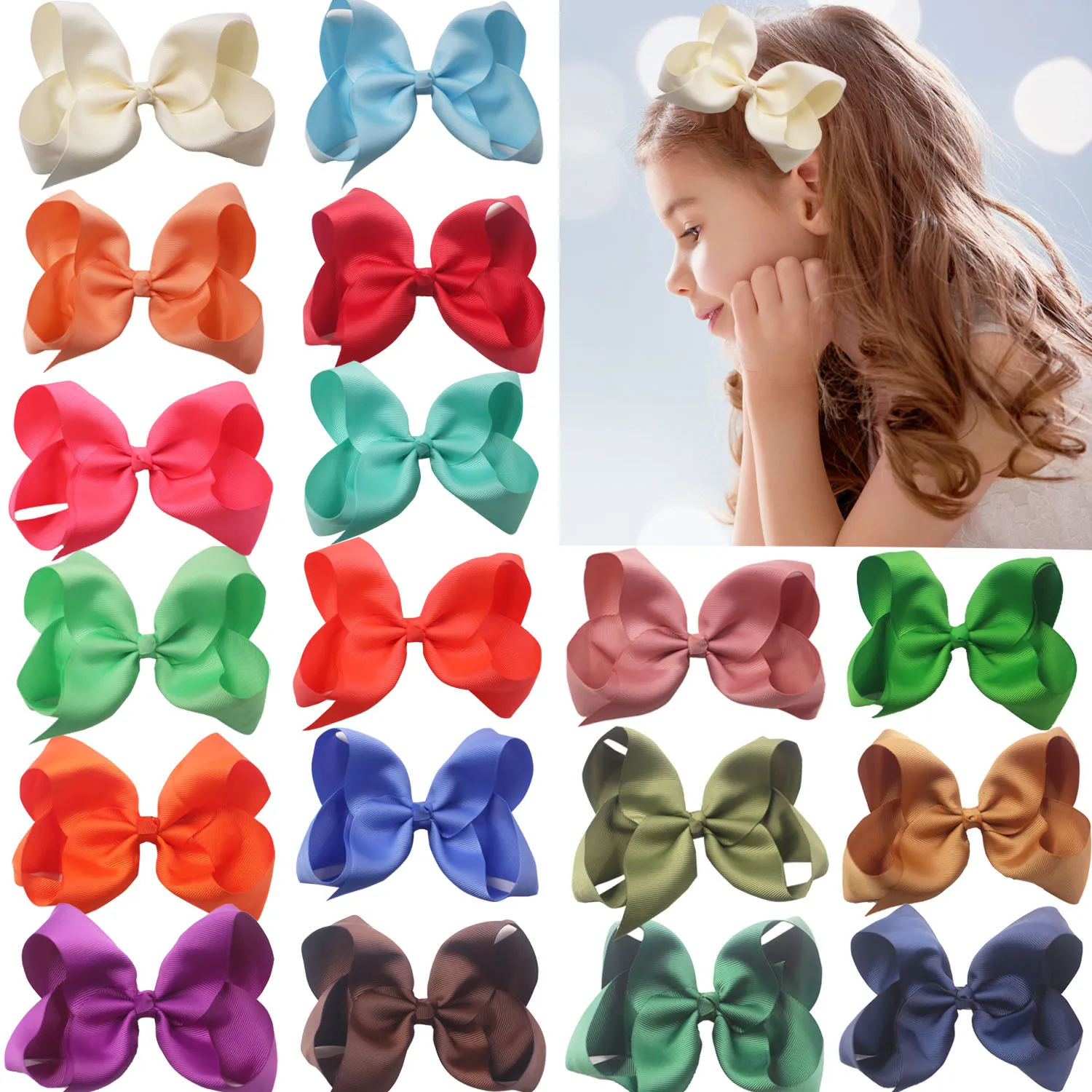 

40 Colors 6 Inch Girls Hair Clips Big Grosgrain Ribbon Hair Bows Alligator Clips Barrettes Hair Accessories for Girls Toddler