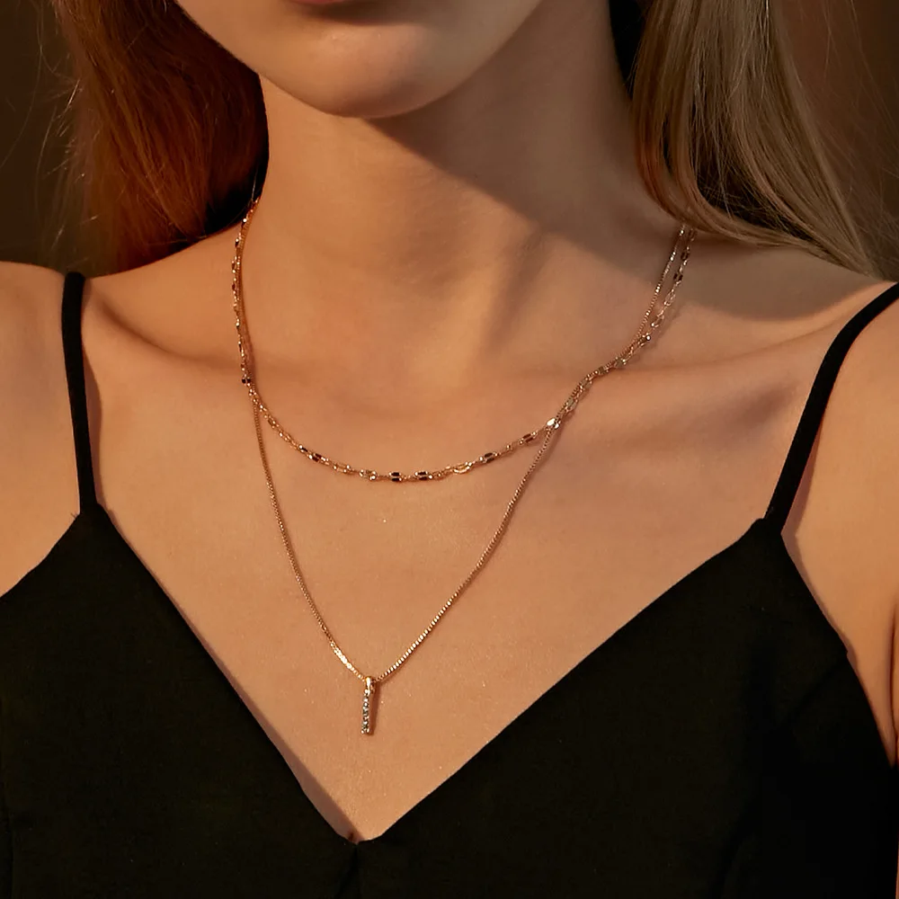 Korean Double Layer Zircon Pillar Pendant Necklace for Women Simple Rectangular Clavicle Chain choker Fashion Trend New 2021 | Украшения и