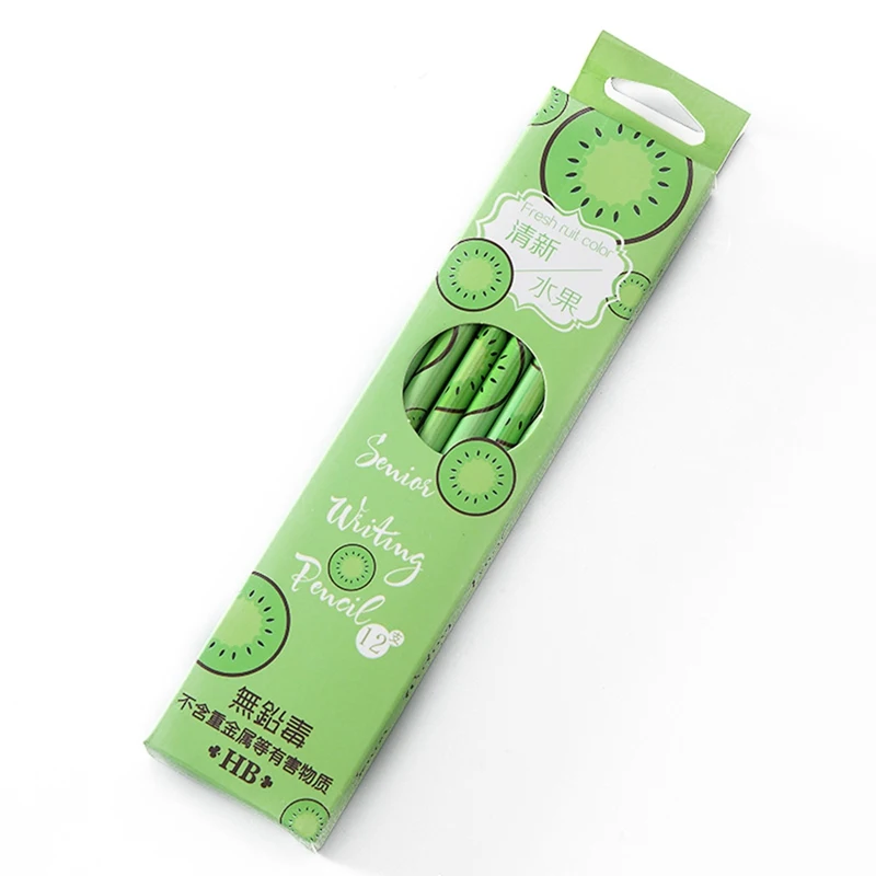 12 Pcs/box Fresh Fruit Color Pencil With Eraser Creative School Student Stationery HB Black Pencils For Kids Writing Gift Supply